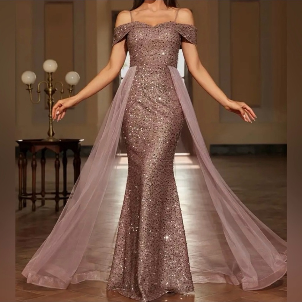 Elegant Off-Shoulder Sequin Dress—Never Worn *New